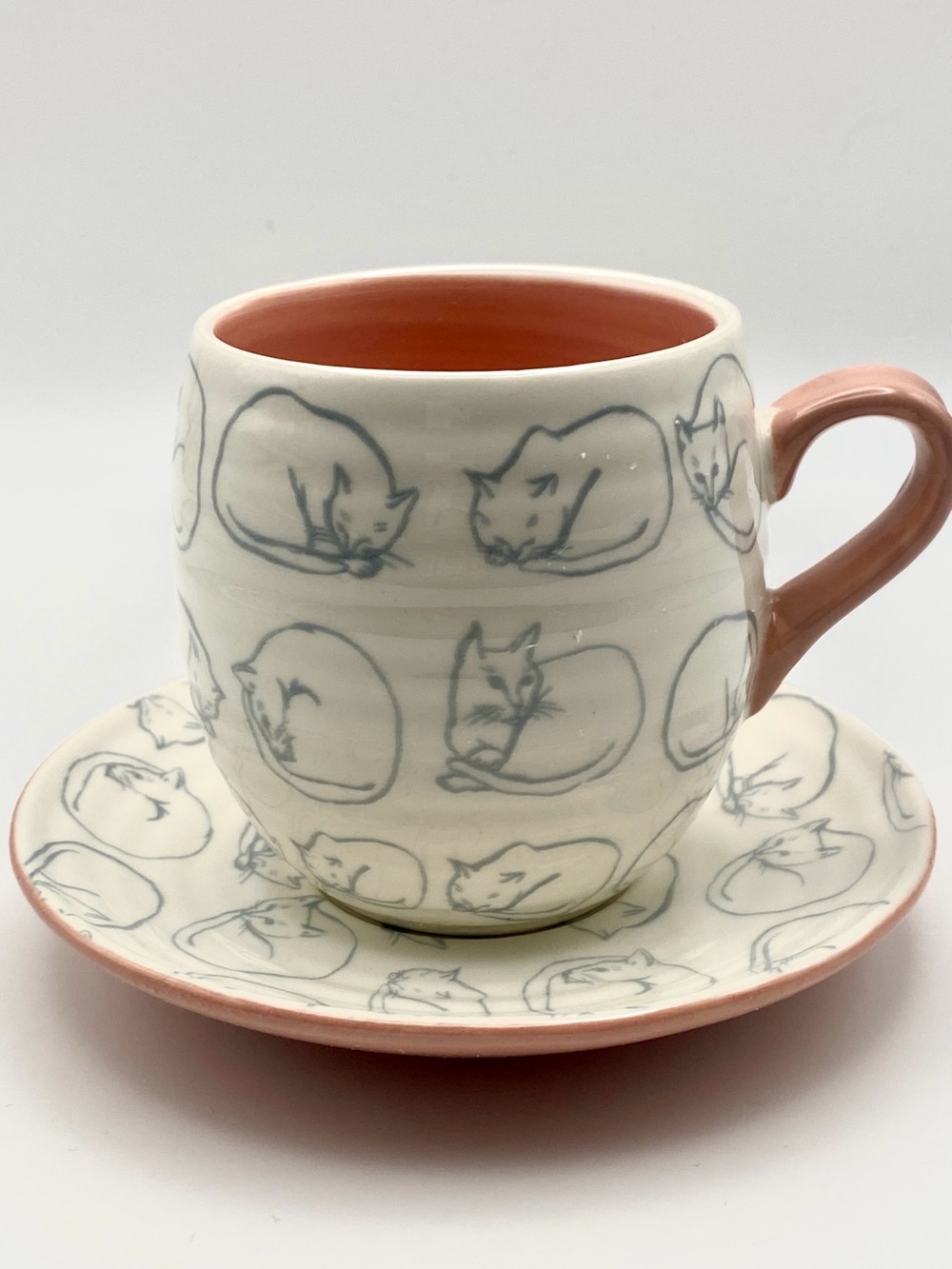 Cute Anthropologie cat cats cup and soucer for coffee espresso white pink new - Picture 1 of 13